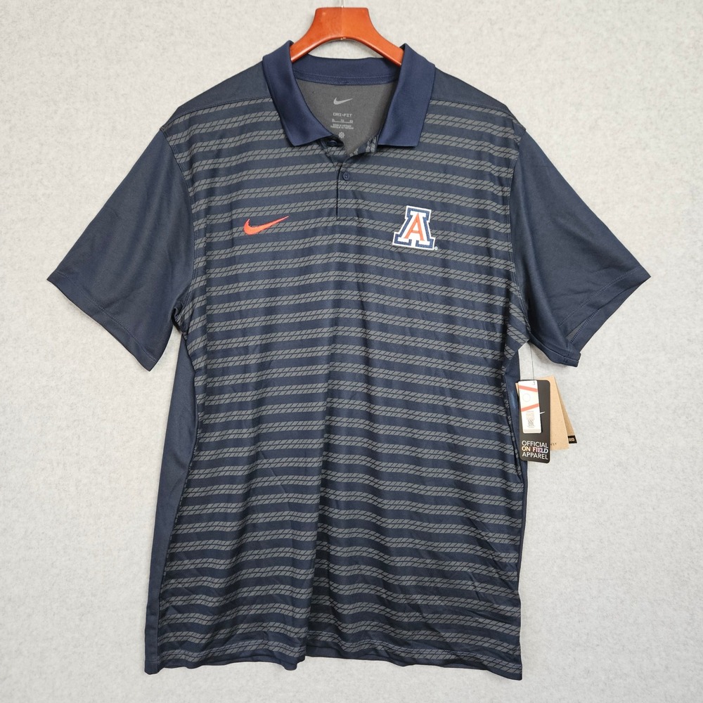 Nike Arizona Wildcats Dri-FIT Polo Shirt Mens XL Navy Blue Striped NCAA On Field - Picture 2 of 8